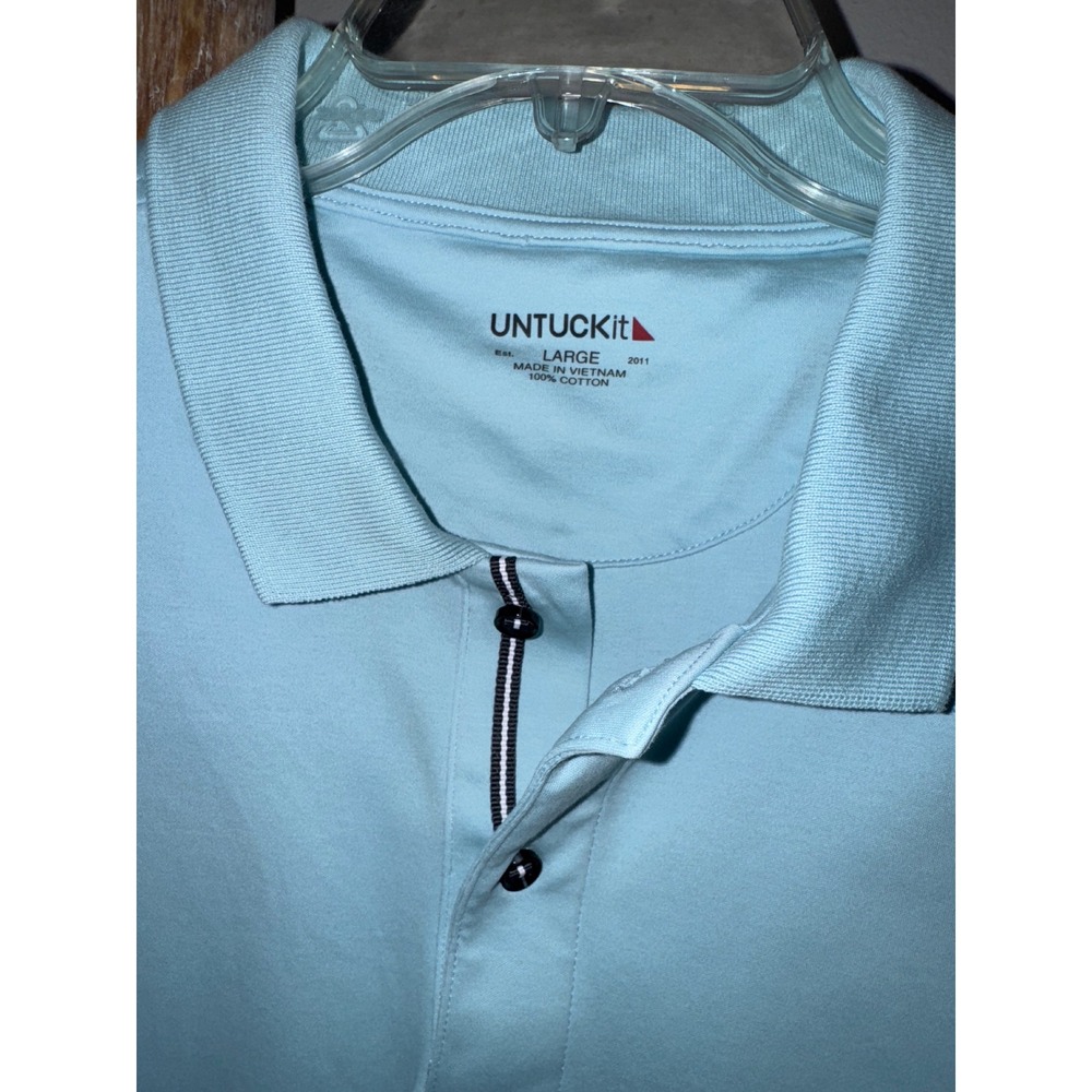 Untuckit Polo Shirt Mens Short Sleeve 100% Cotton Aqua Blue Golf size Large - Picture 6 of 8